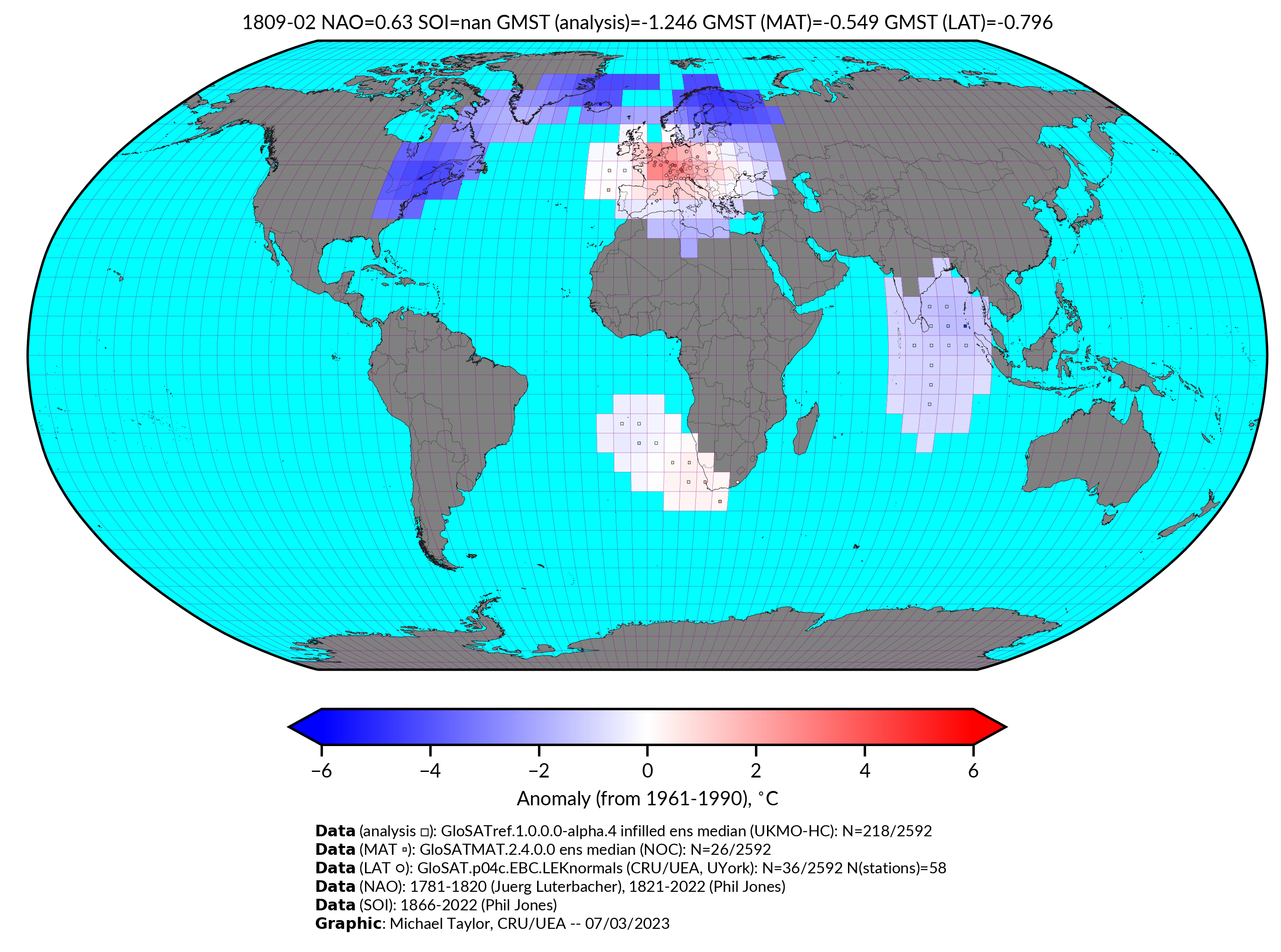 GloSAT temperature anomalies for Feb 1809