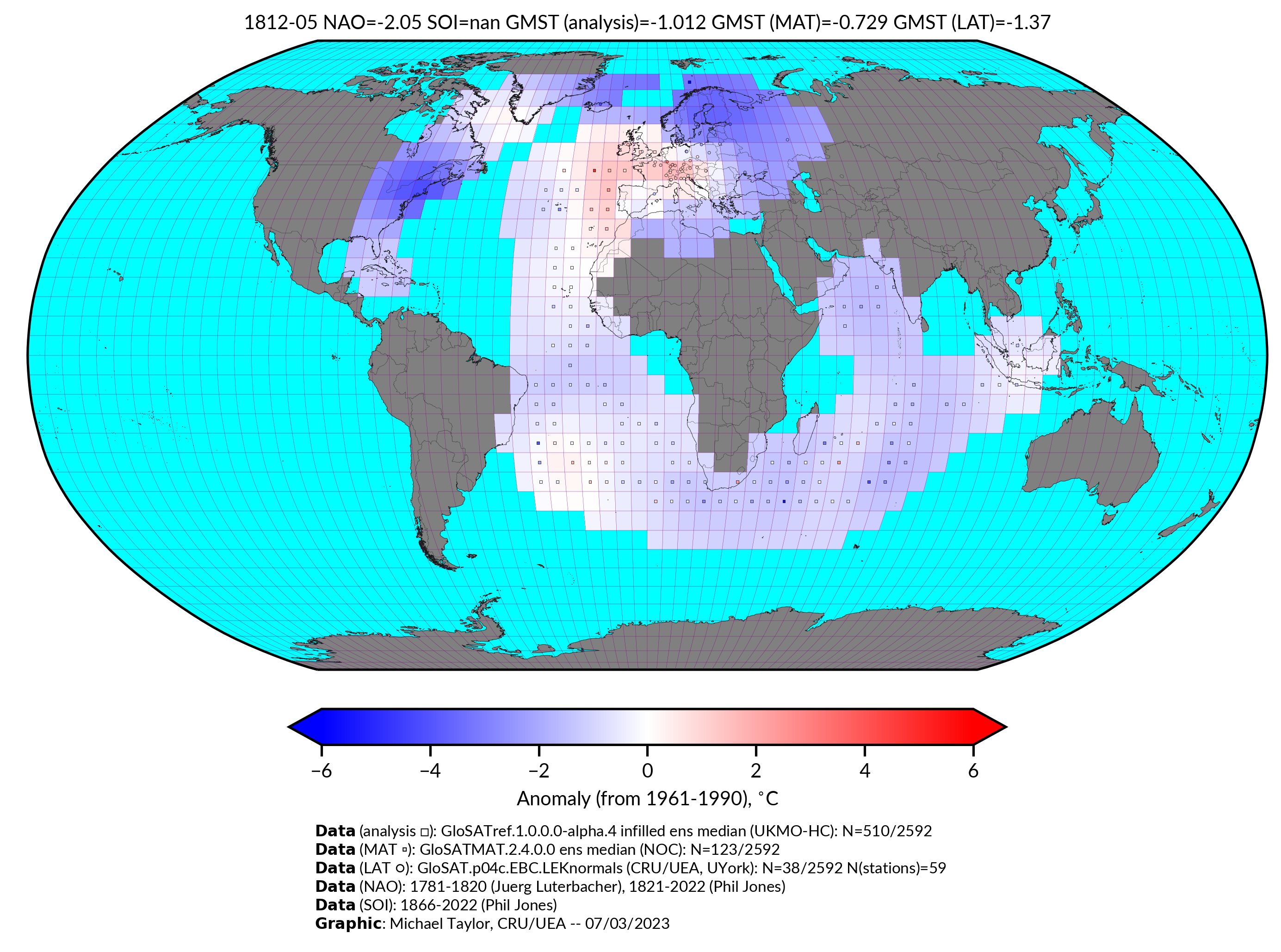 GloSAT temperature anomalies for May 1812