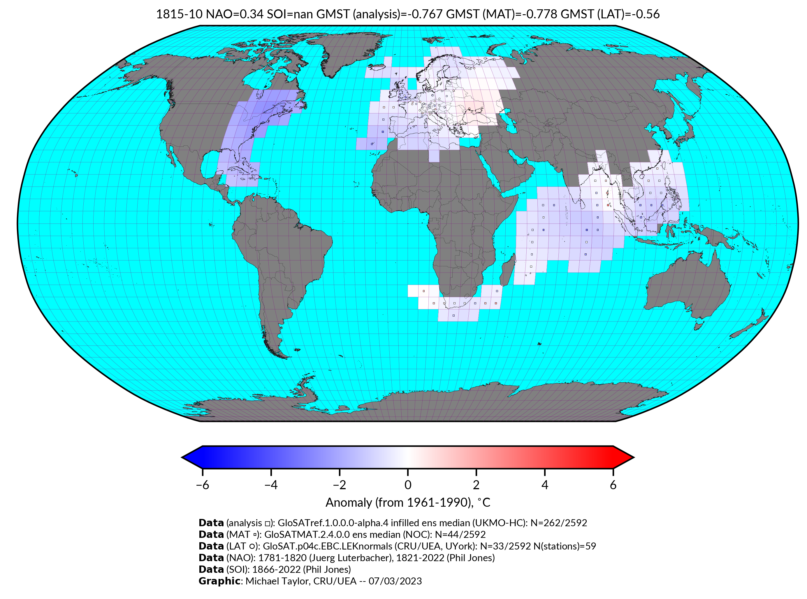 GloSAT temperature anomalies for Oct 1815