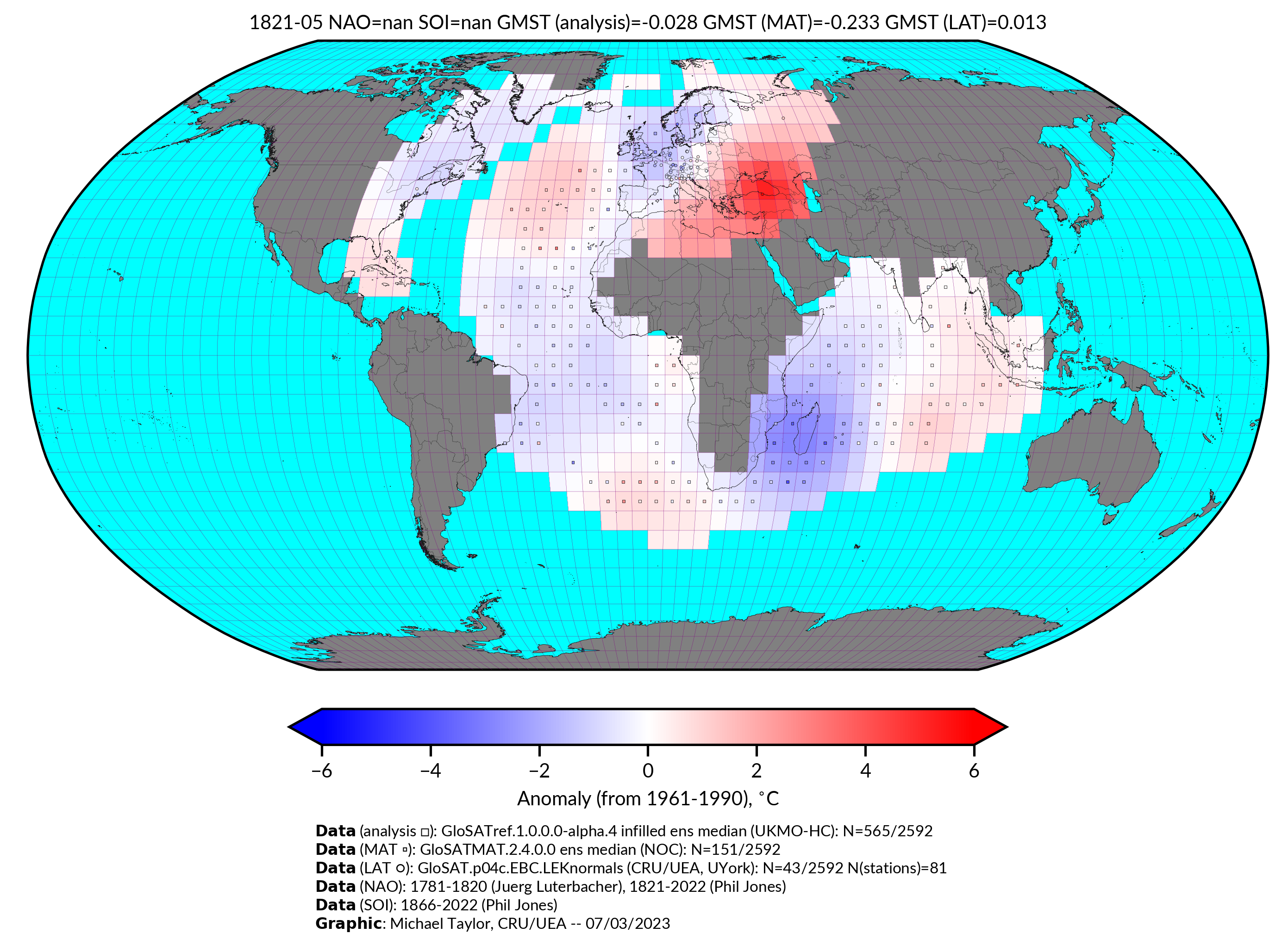GloSAT temperature anomalies for May 1821