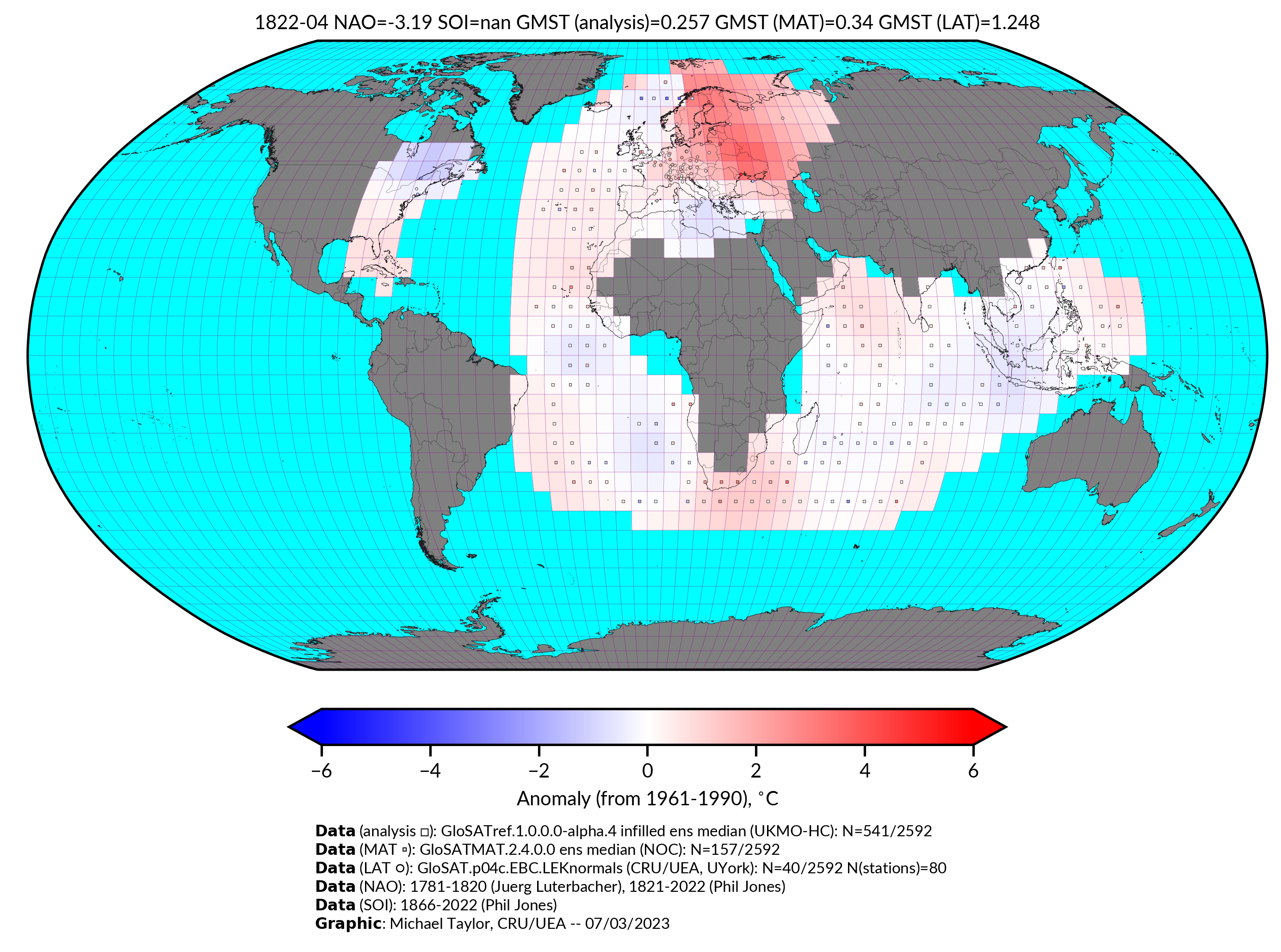 GloSAT temperature anomalies for Apr 1822