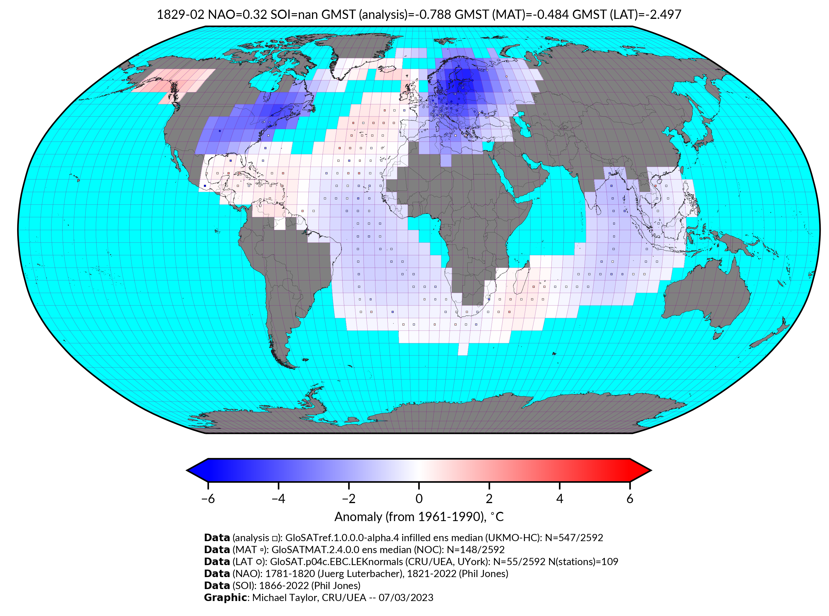 GloSAT temperature anomalies for Feb 1829