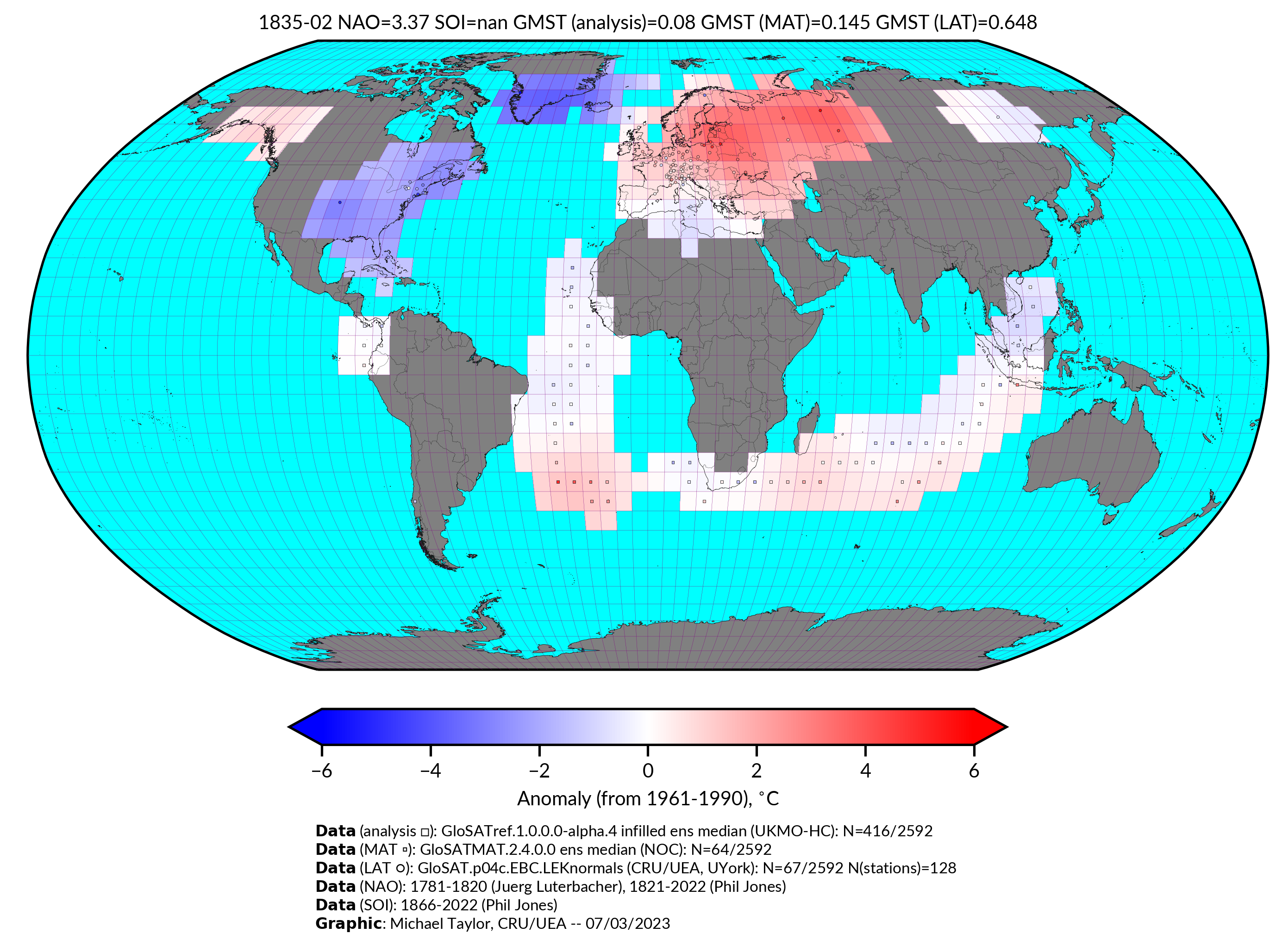 GloSAT temperature anomalies for Feb 1835