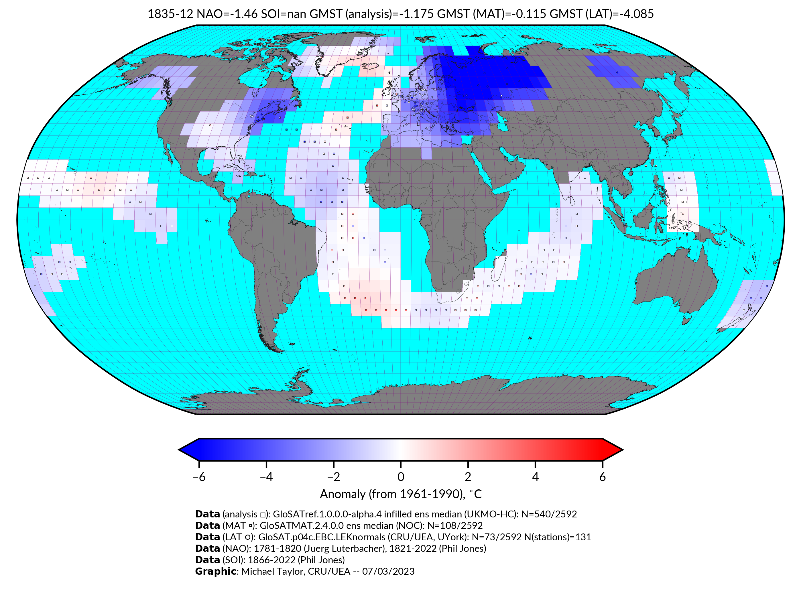GloSAT temperature anomalies for Dec 1835