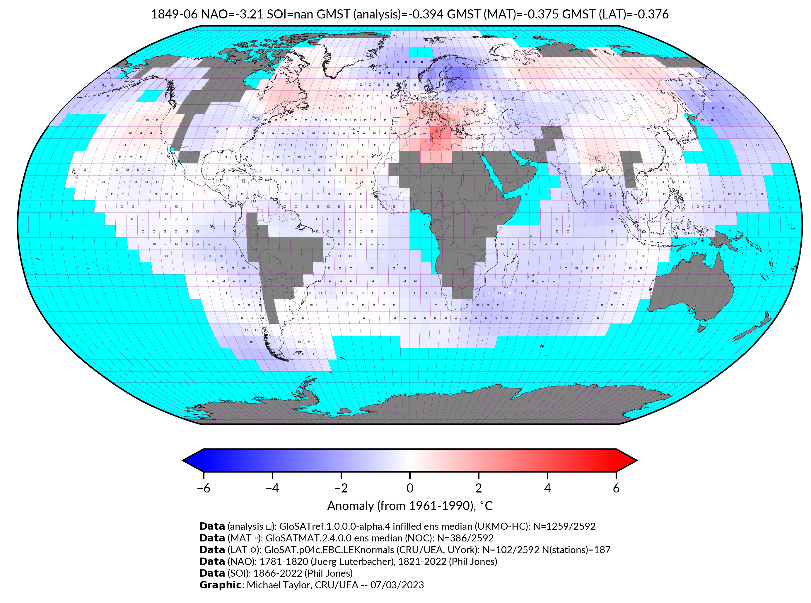 GloSAT temperature anomalies for Jun 1849