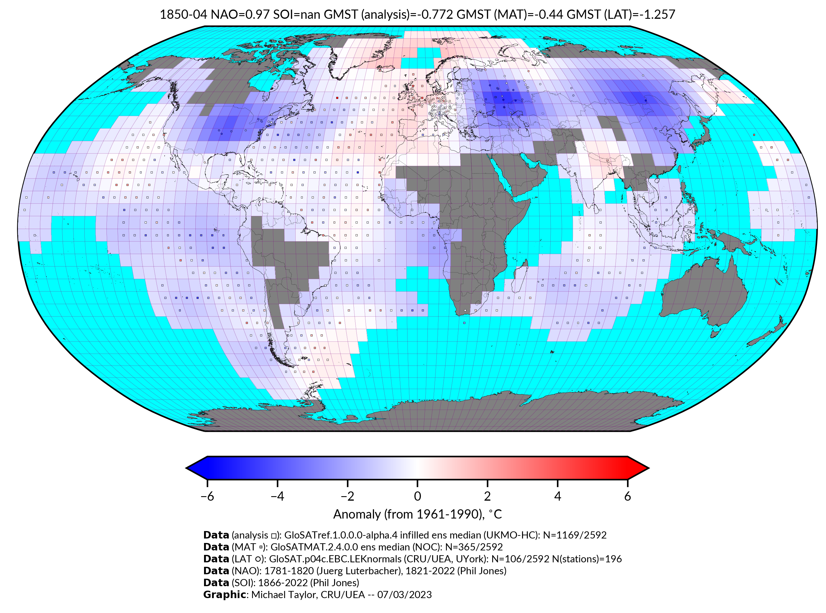 GloSAT temperature anomalies for Apr 1850