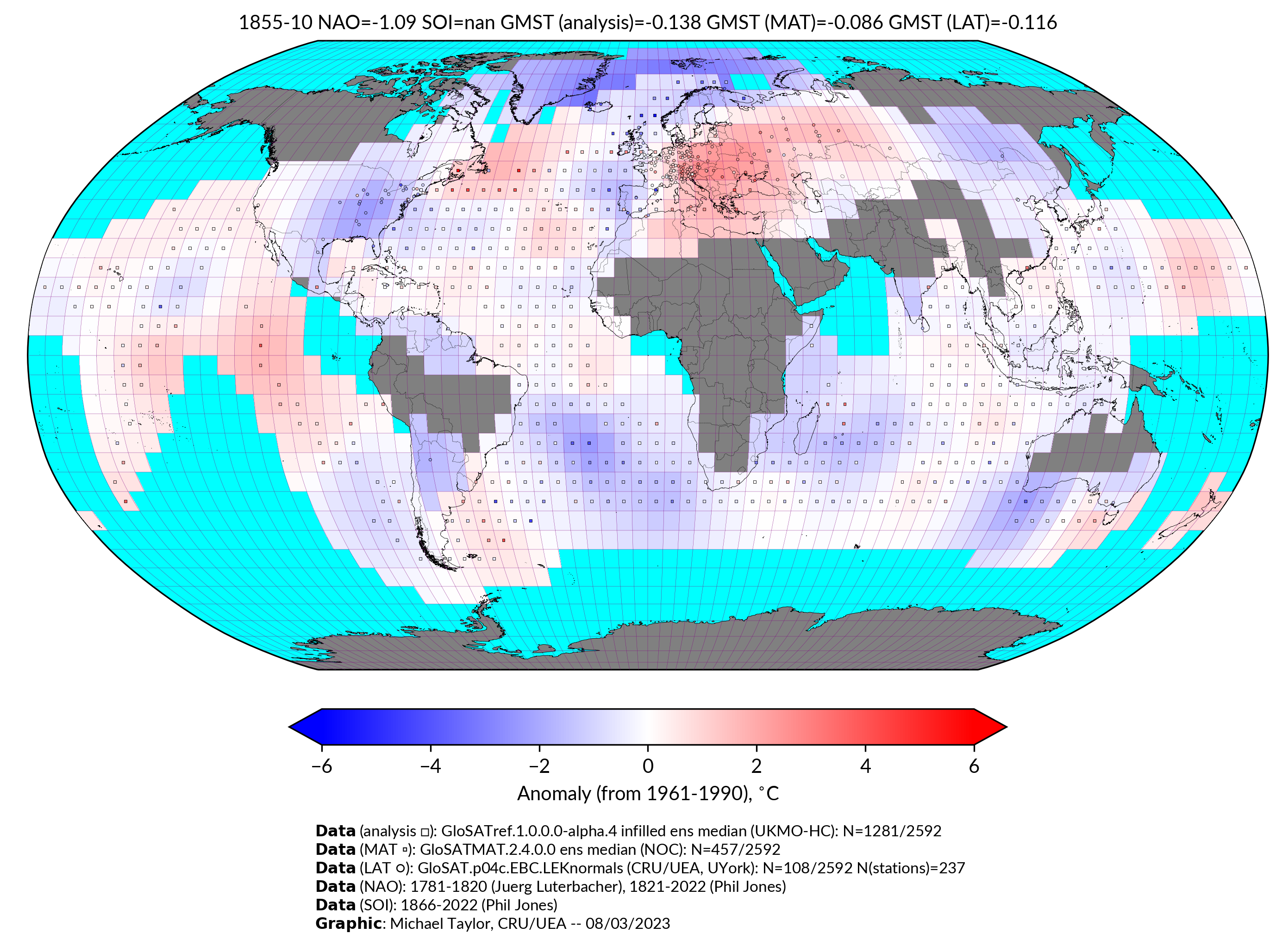 GloSAT temperature anomalies for Oct 1855