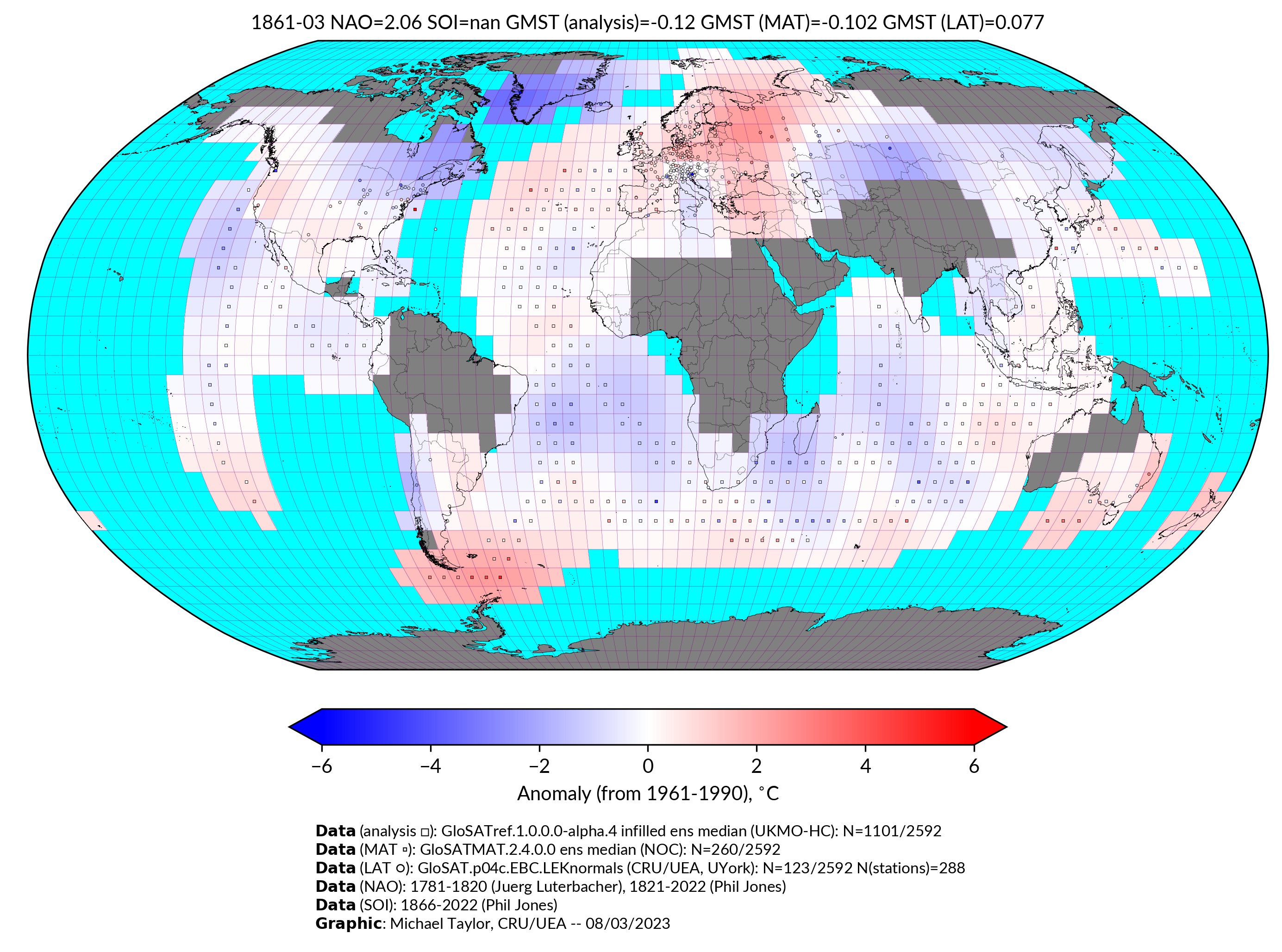 GloSAT temperature anomalies for Mar 1861