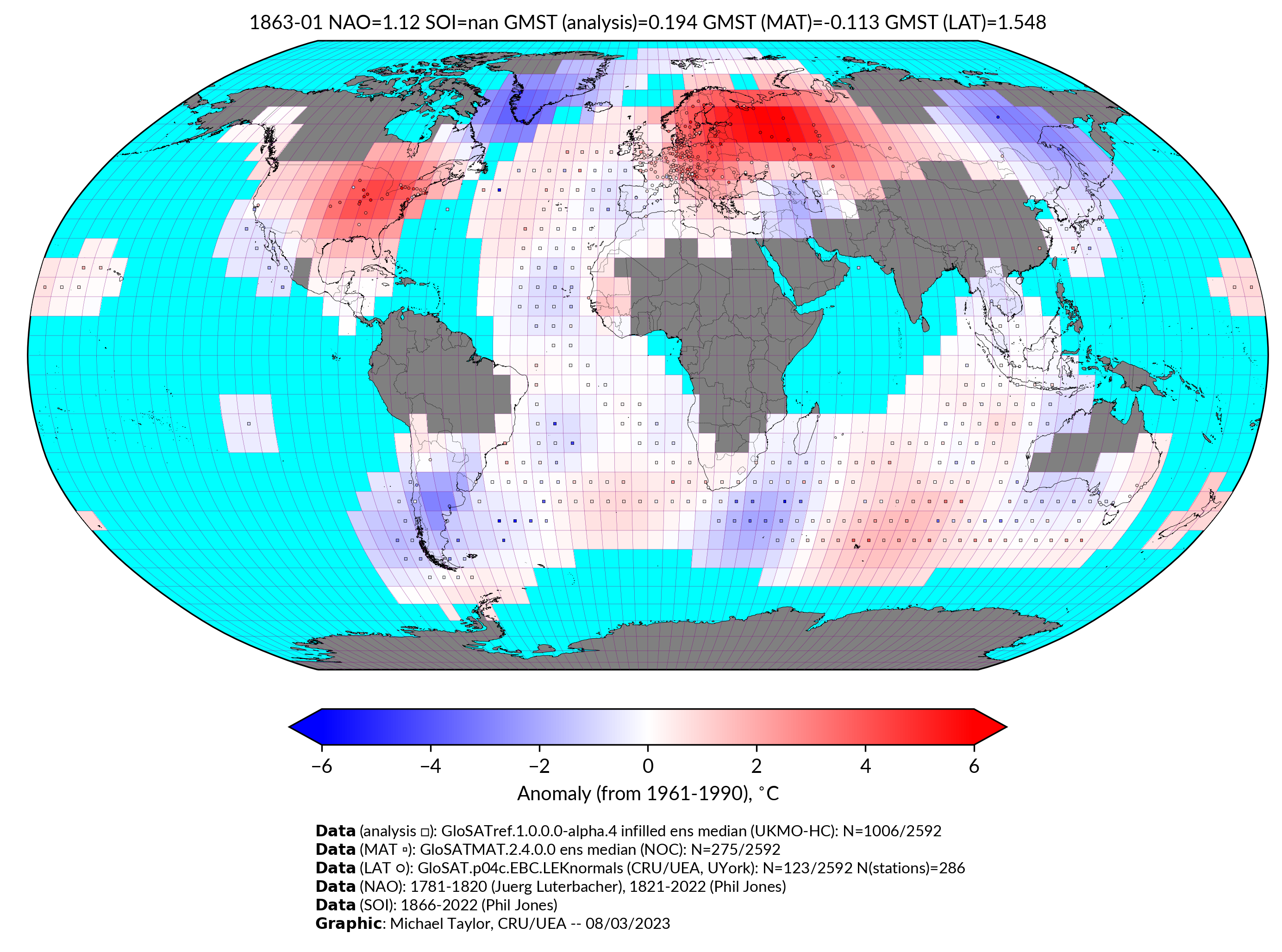 GloSAT temperature anomalies for Jan 1863
