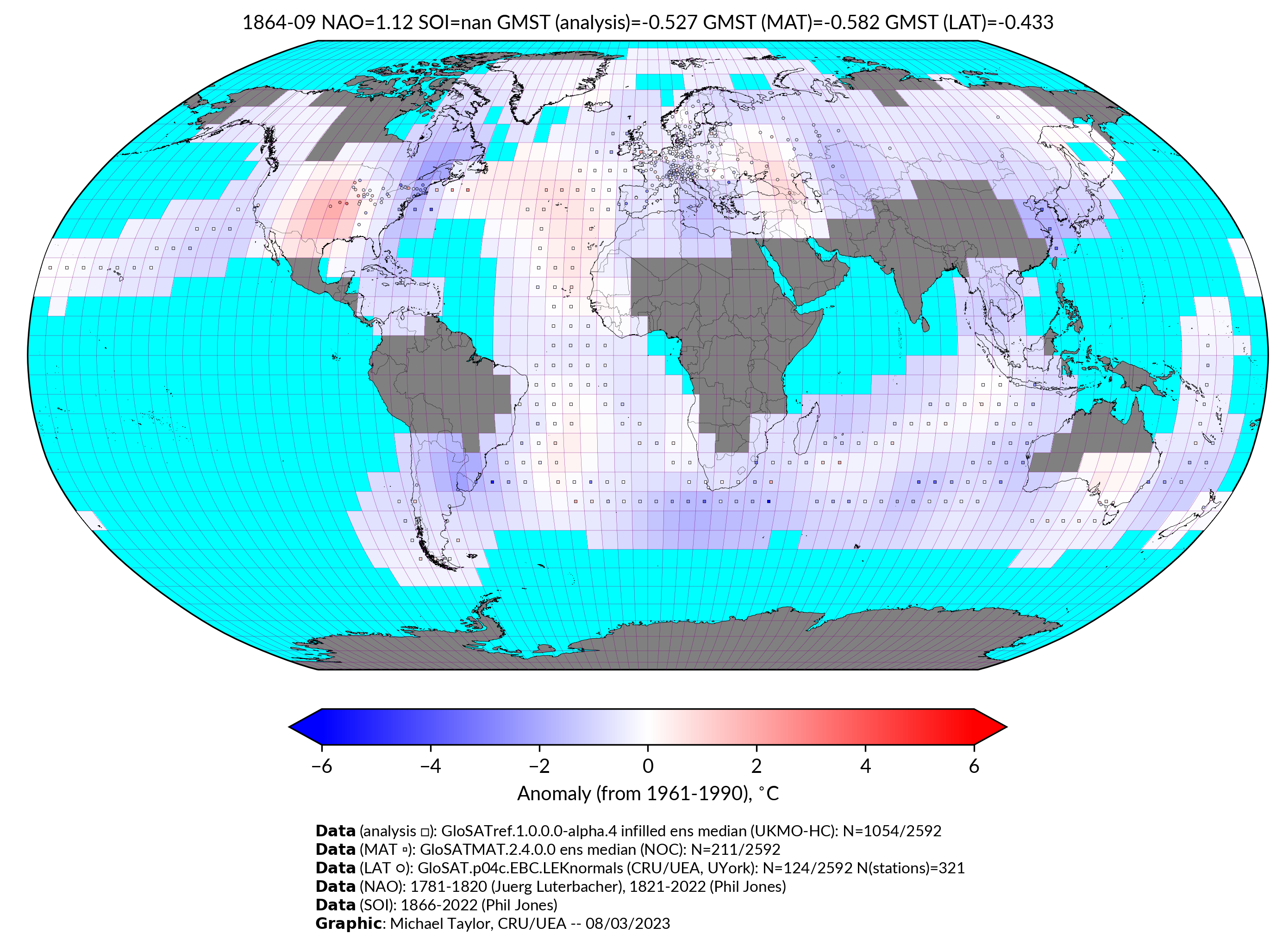 GloSAT temperature anomalies for Sep 1864