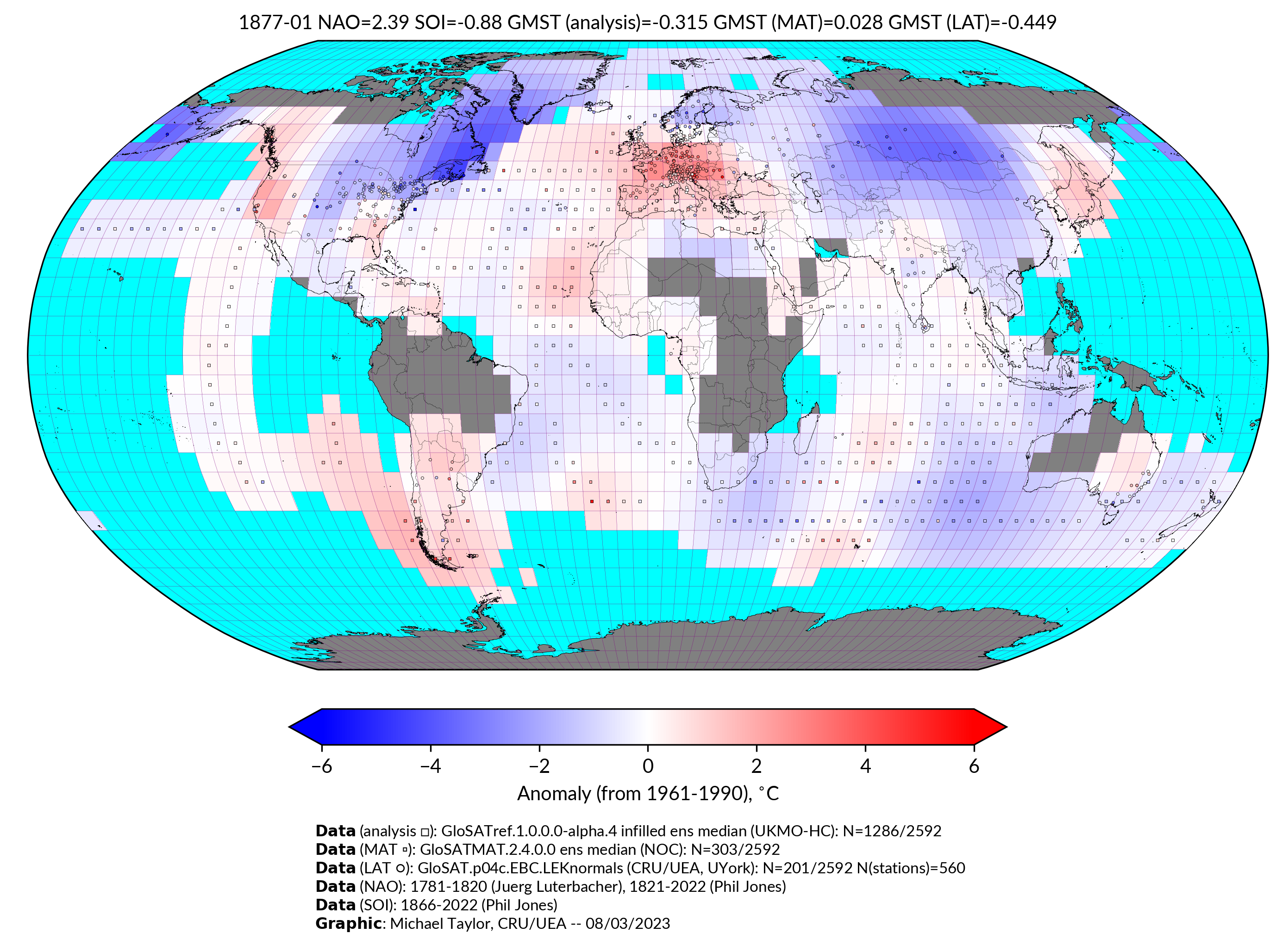 GloSAT temperature anomalies for Jan 1877