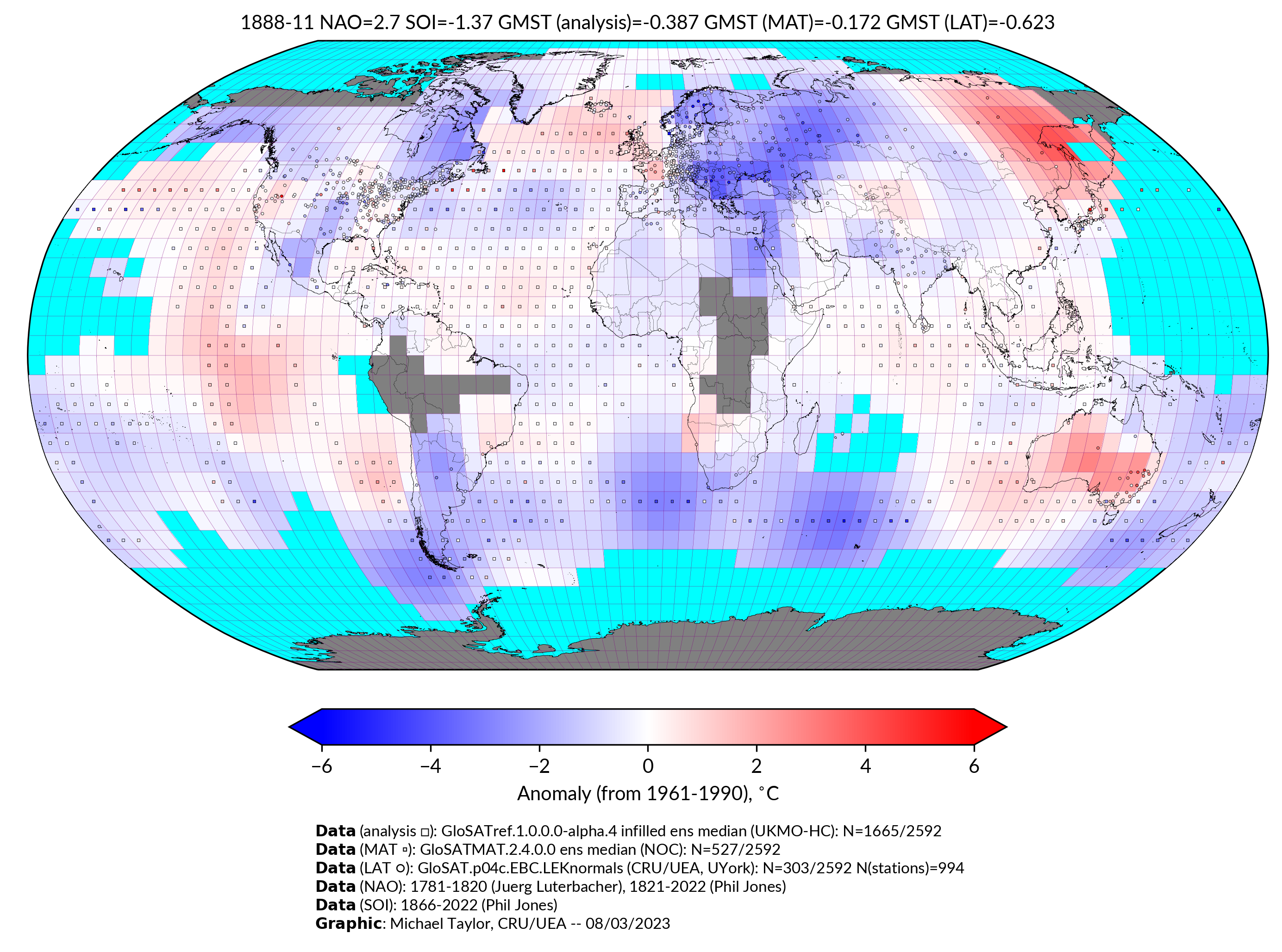 GloSAT temperature anomalies for Nov 1888