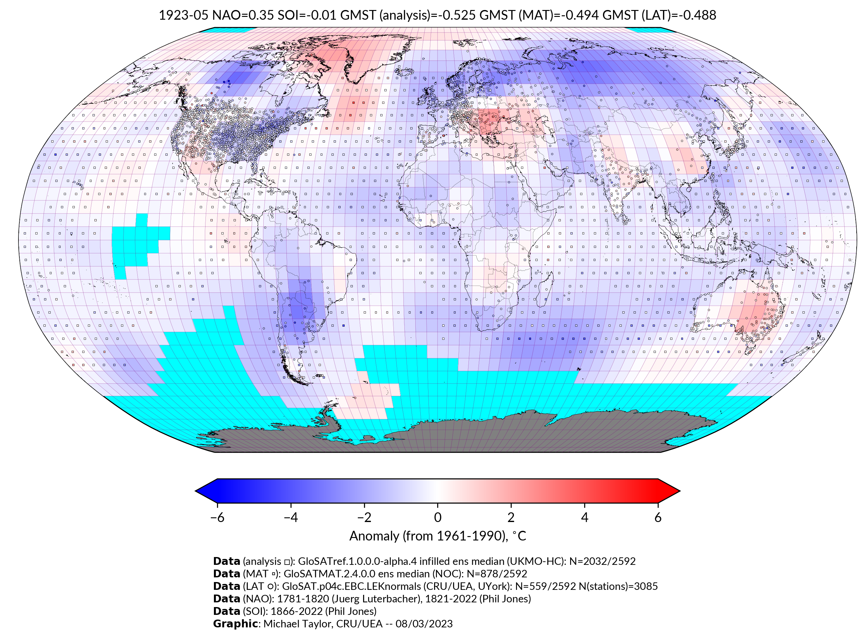 GloSAT temperature anomalies for May 1923