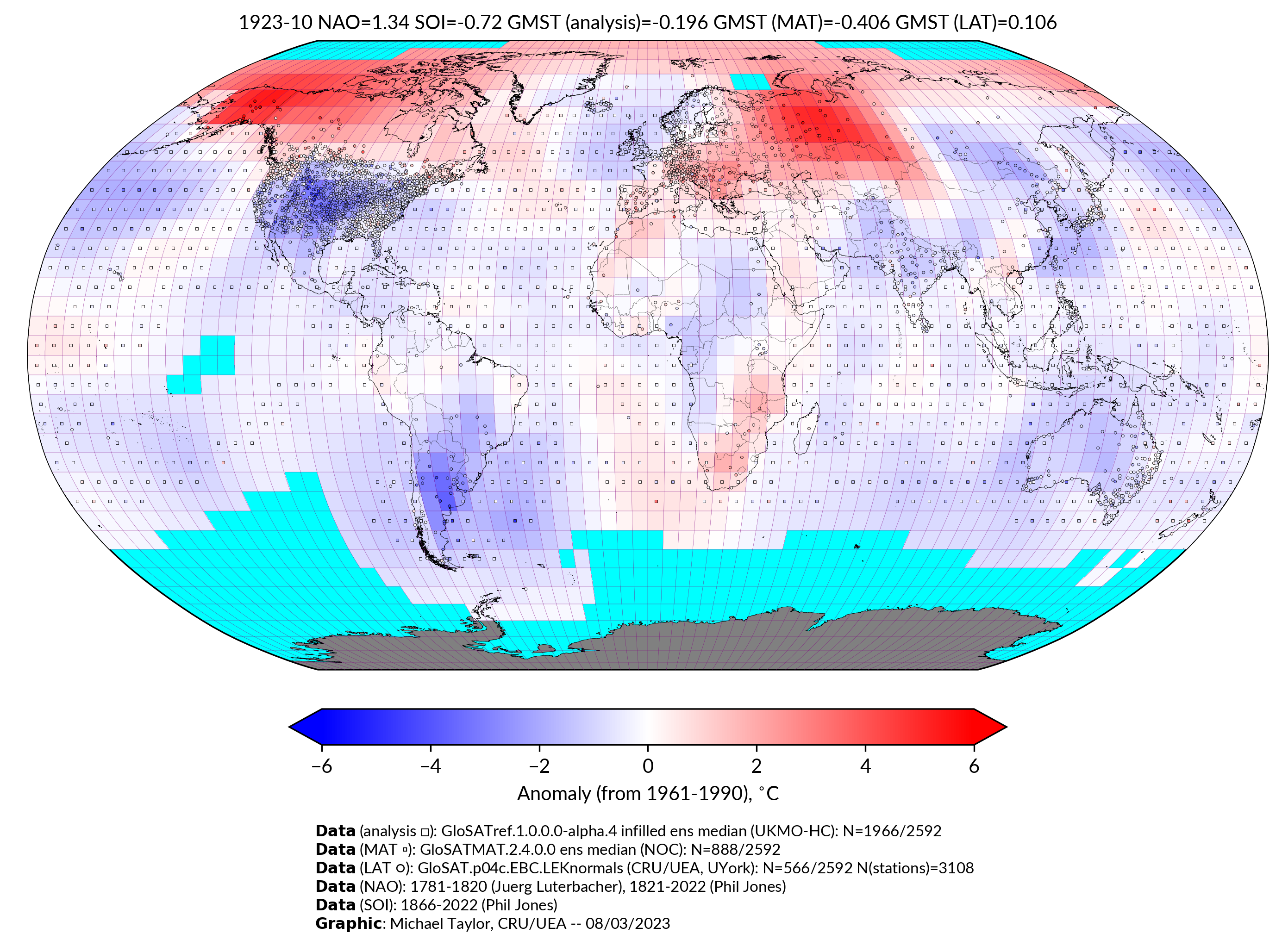 GloSAT temperature anomalies for Oct 1923