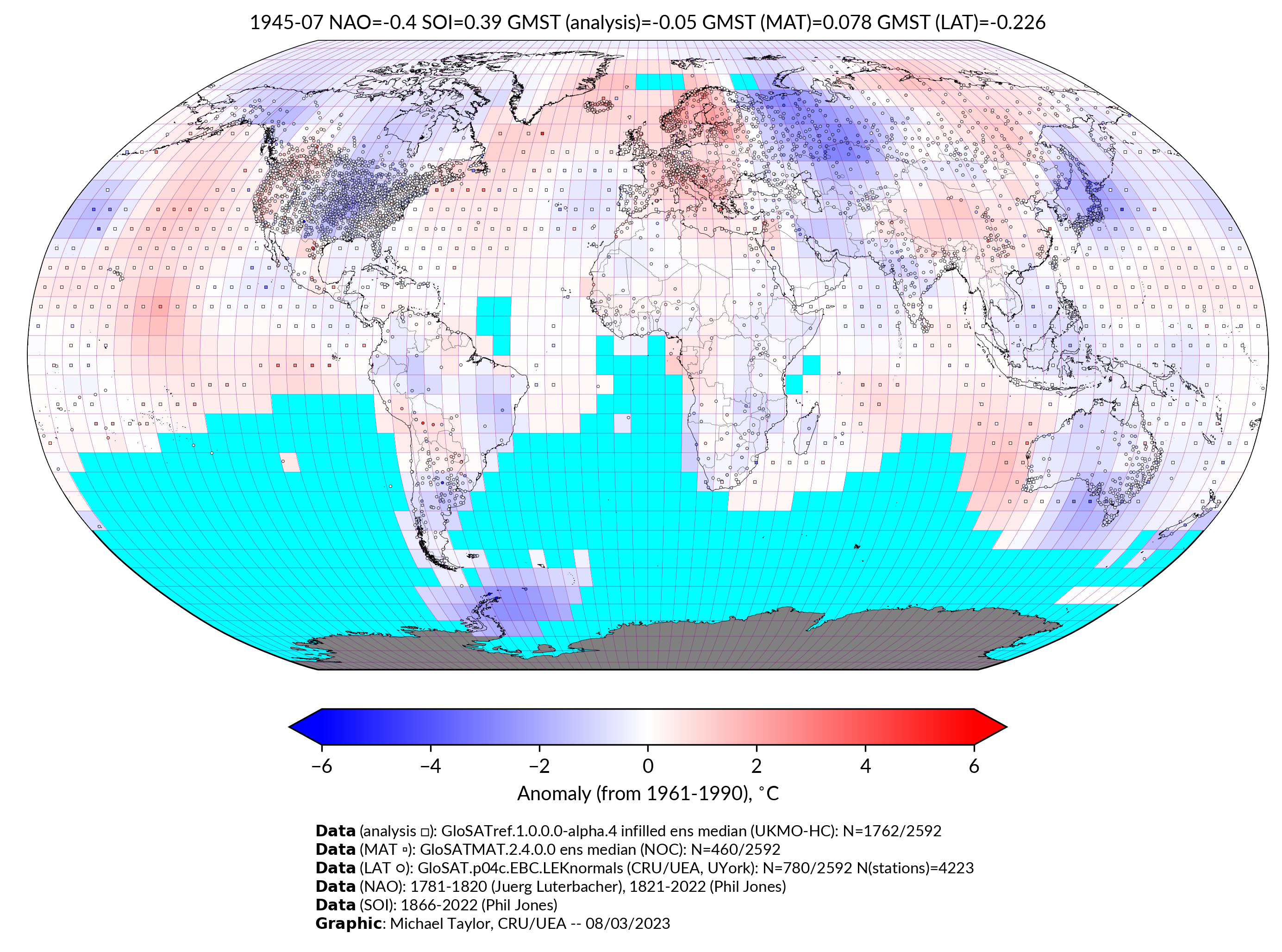 GloSAT temperature anomalies for Jul 1945