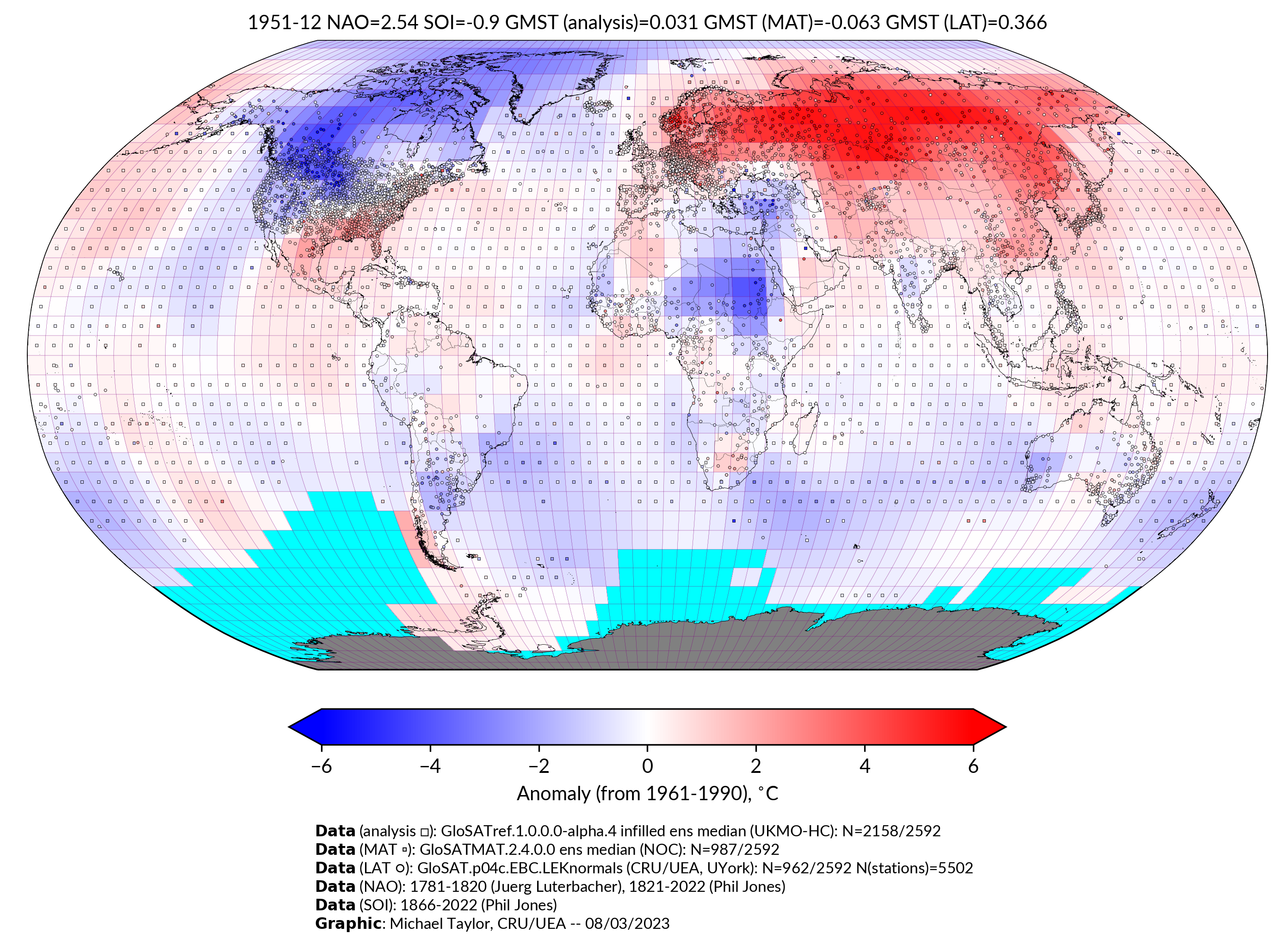 GloSAT temperature anomalies for Dec 1951