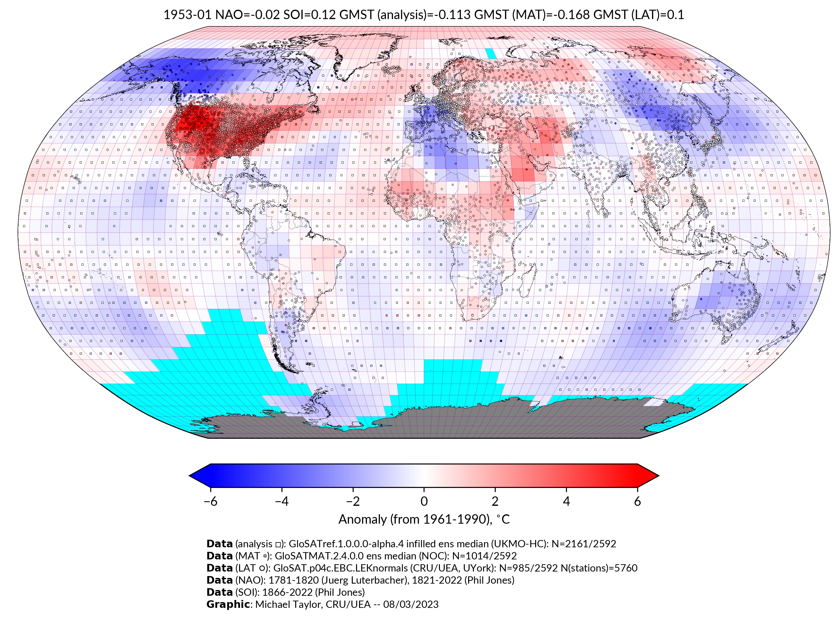 GloSAT temperature anomalies for Jan 1953