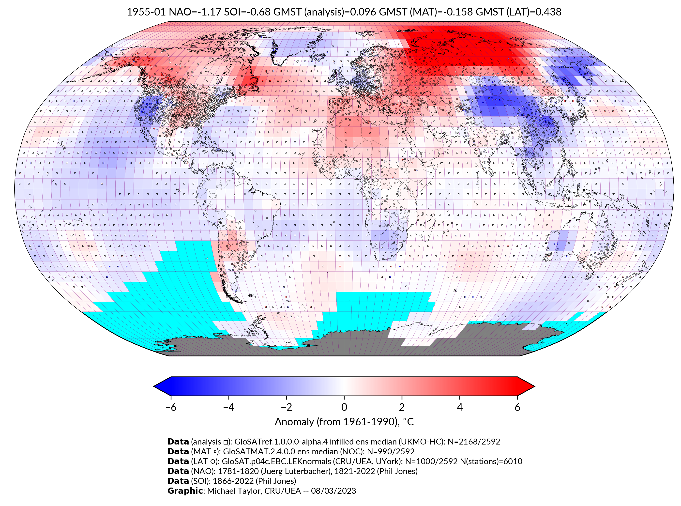 GloSAT temperature anomalies for Jan 1955