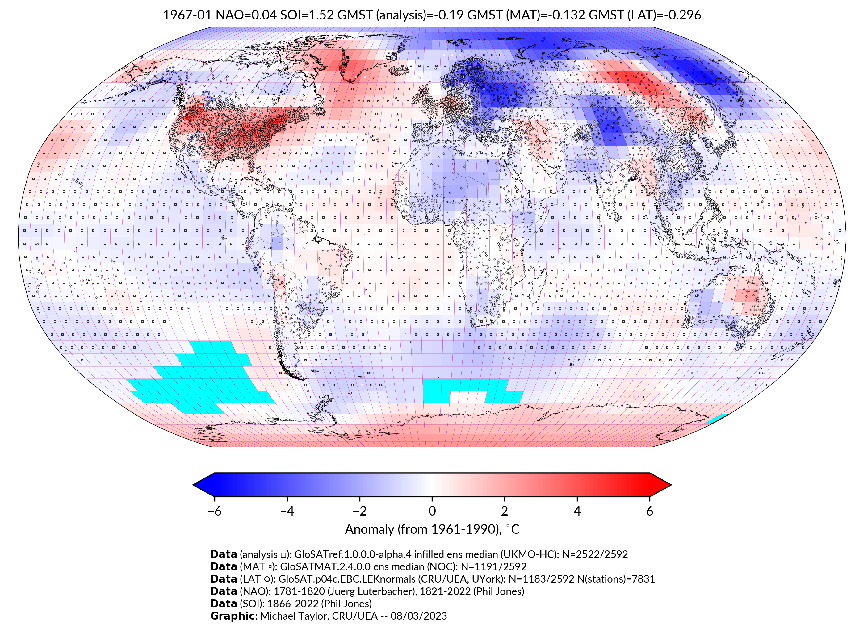 GloSAT temperature anomalies for Jan 1967