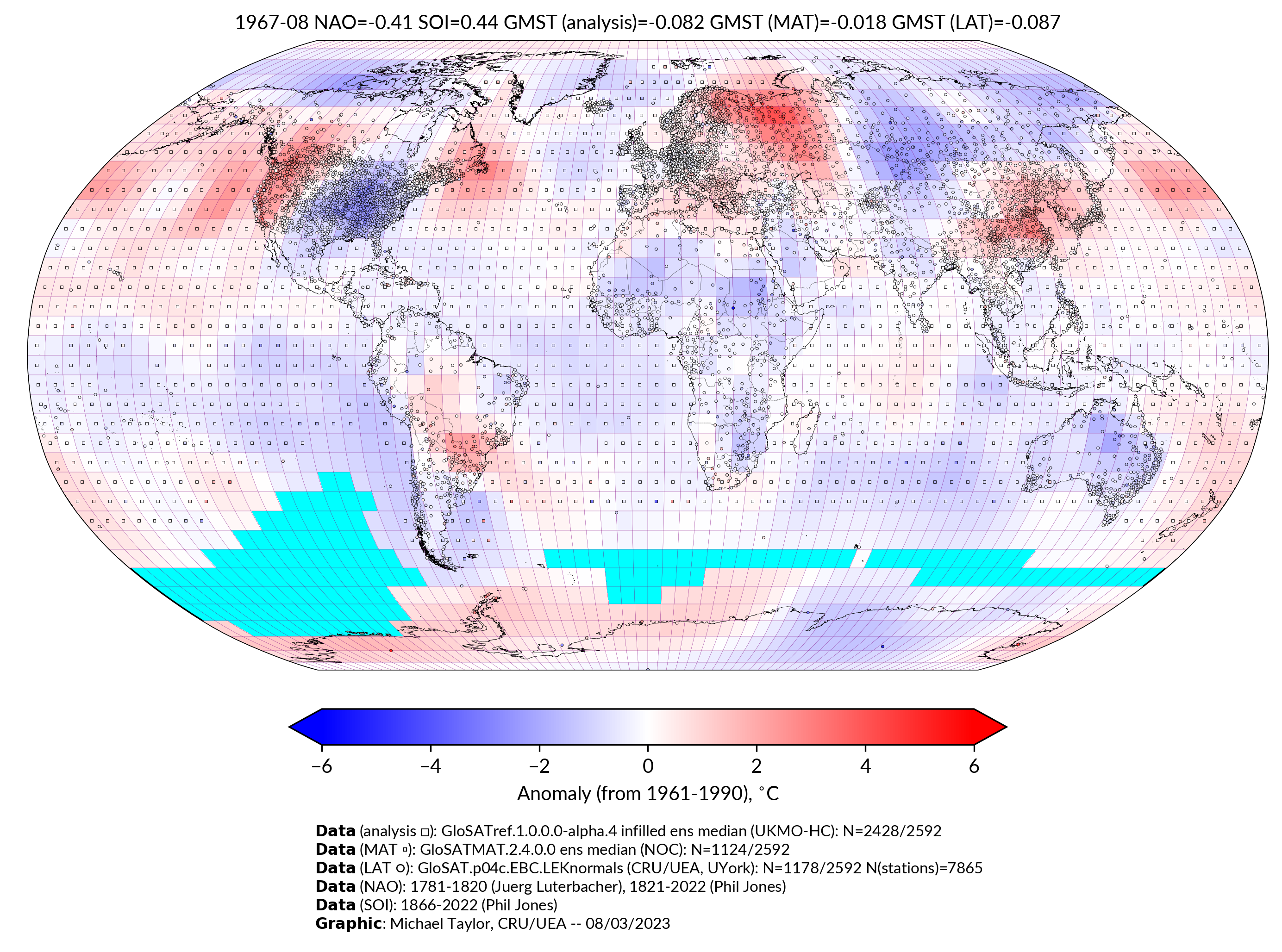 GloSAT temperature anomalies for Aug 1967