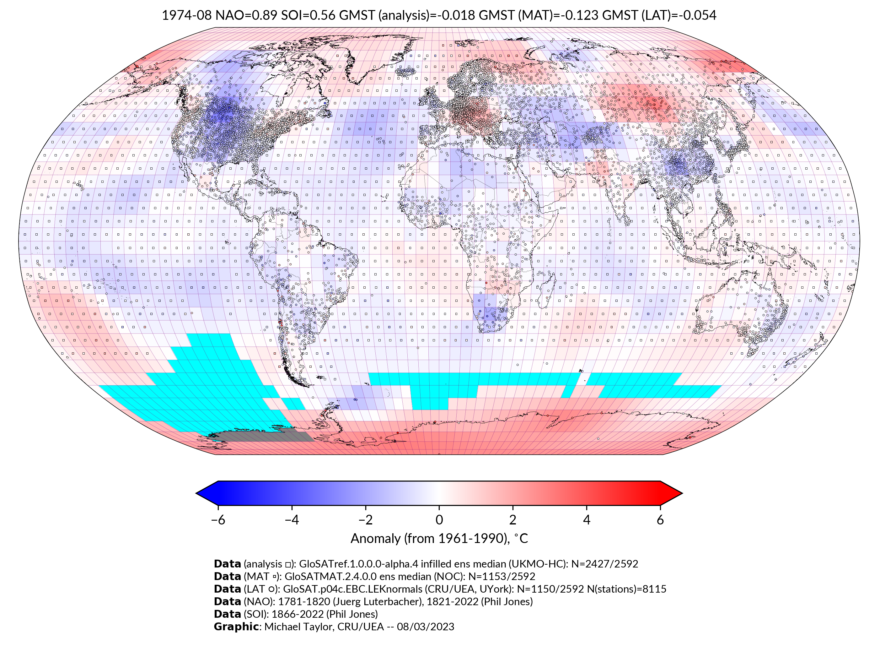 GloSAT temperature anomalies for Aug 1974