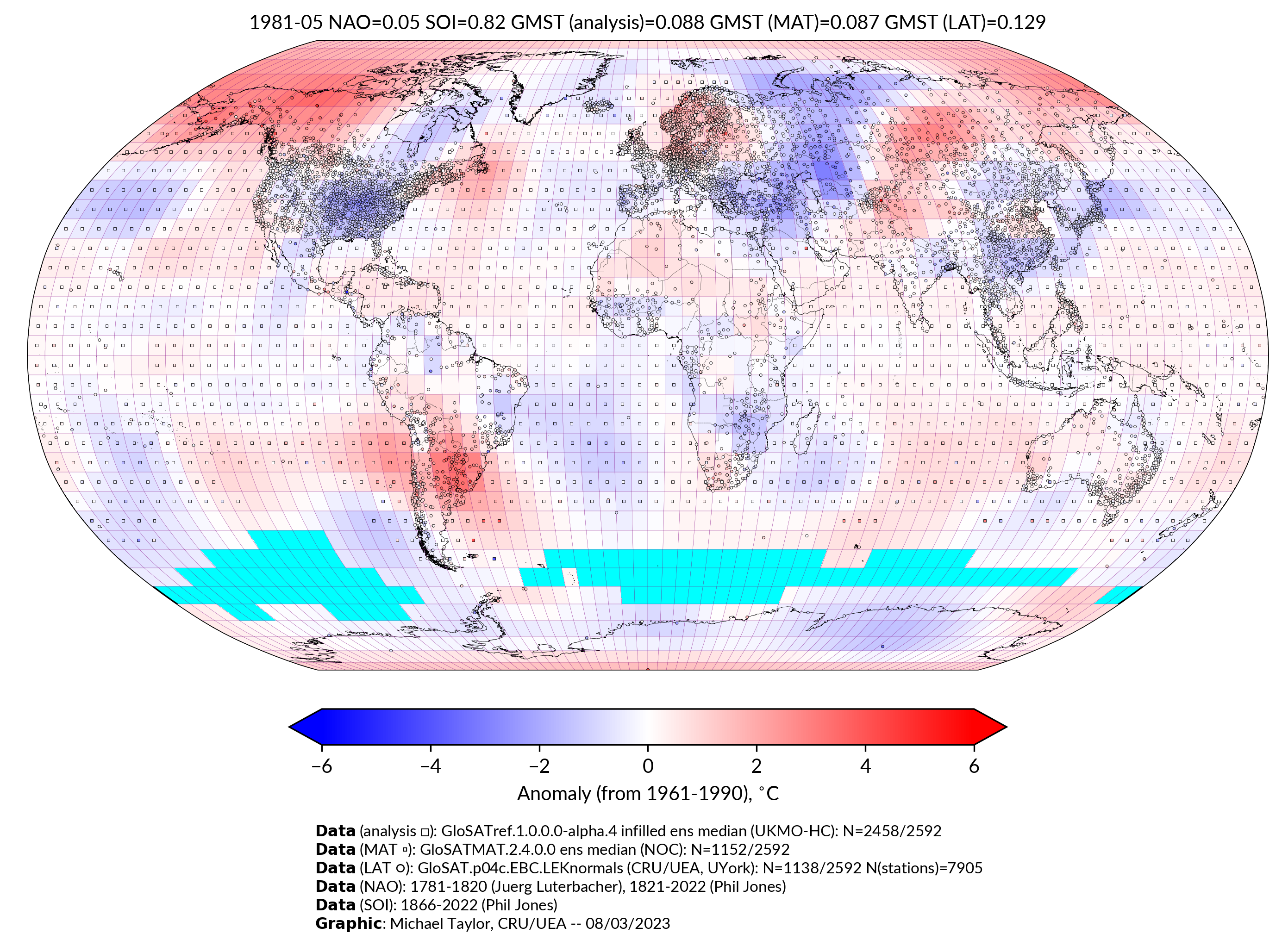 GloSAT temperature anomalies for May 1981