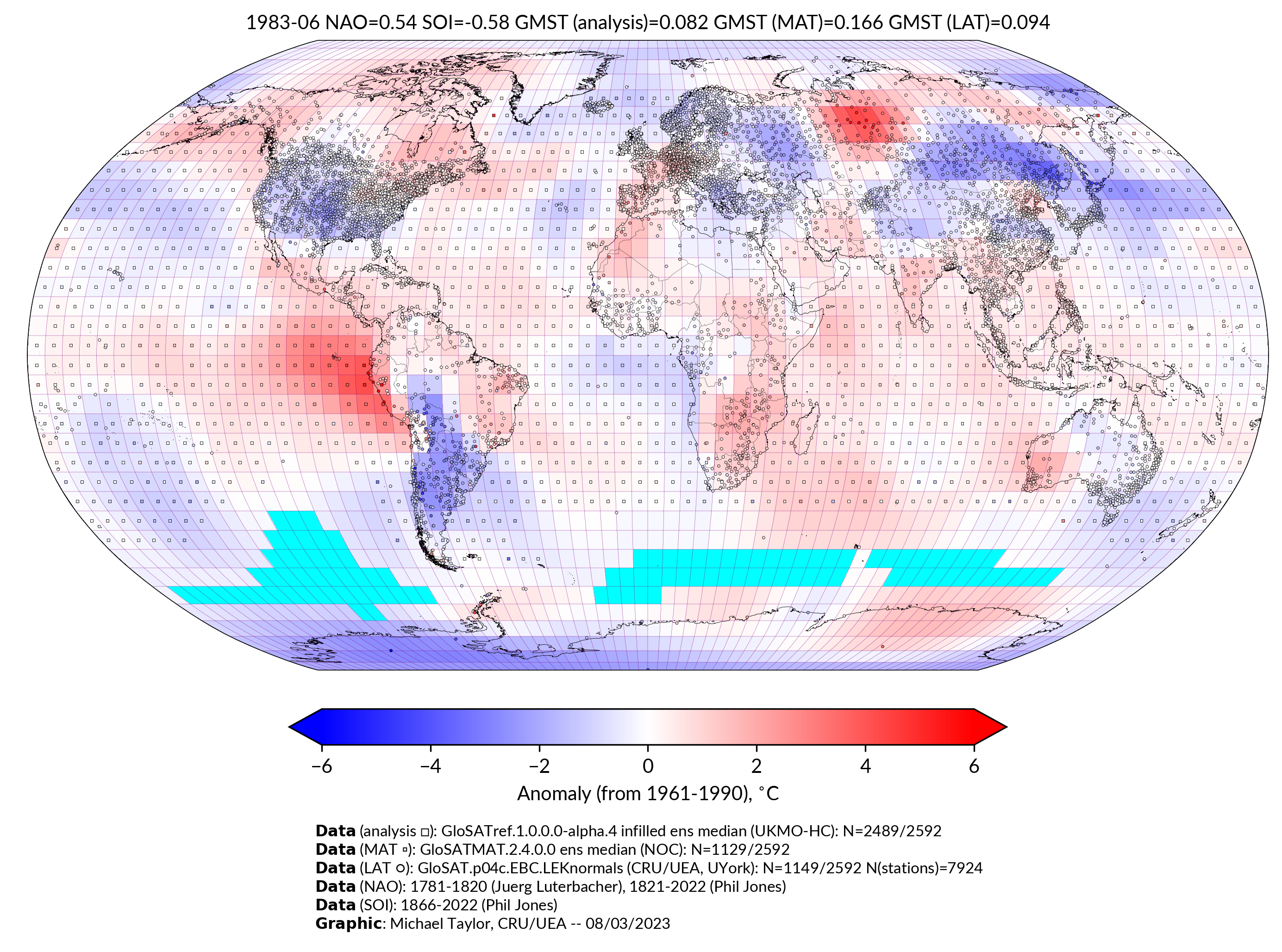 GloSAT temperature anomalies for Jun 1983