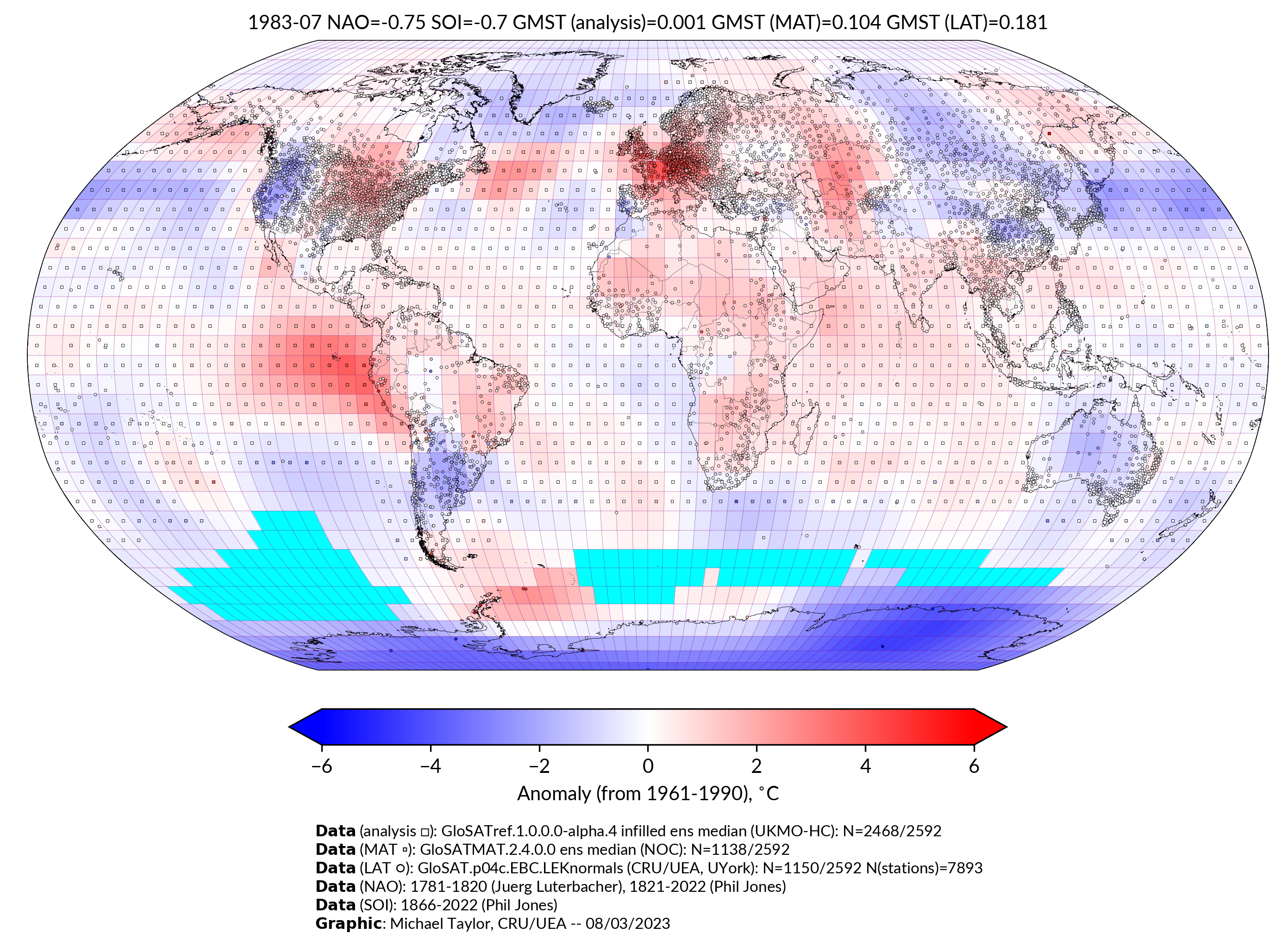 GloSAT temperature anomalies for Jul 1983