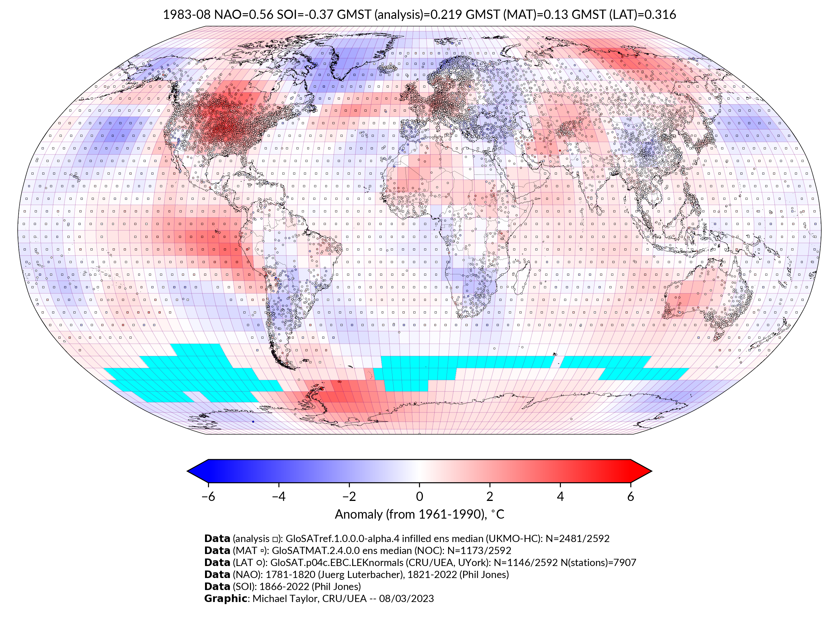 GloSAT temperature anomalies for Aug 1983