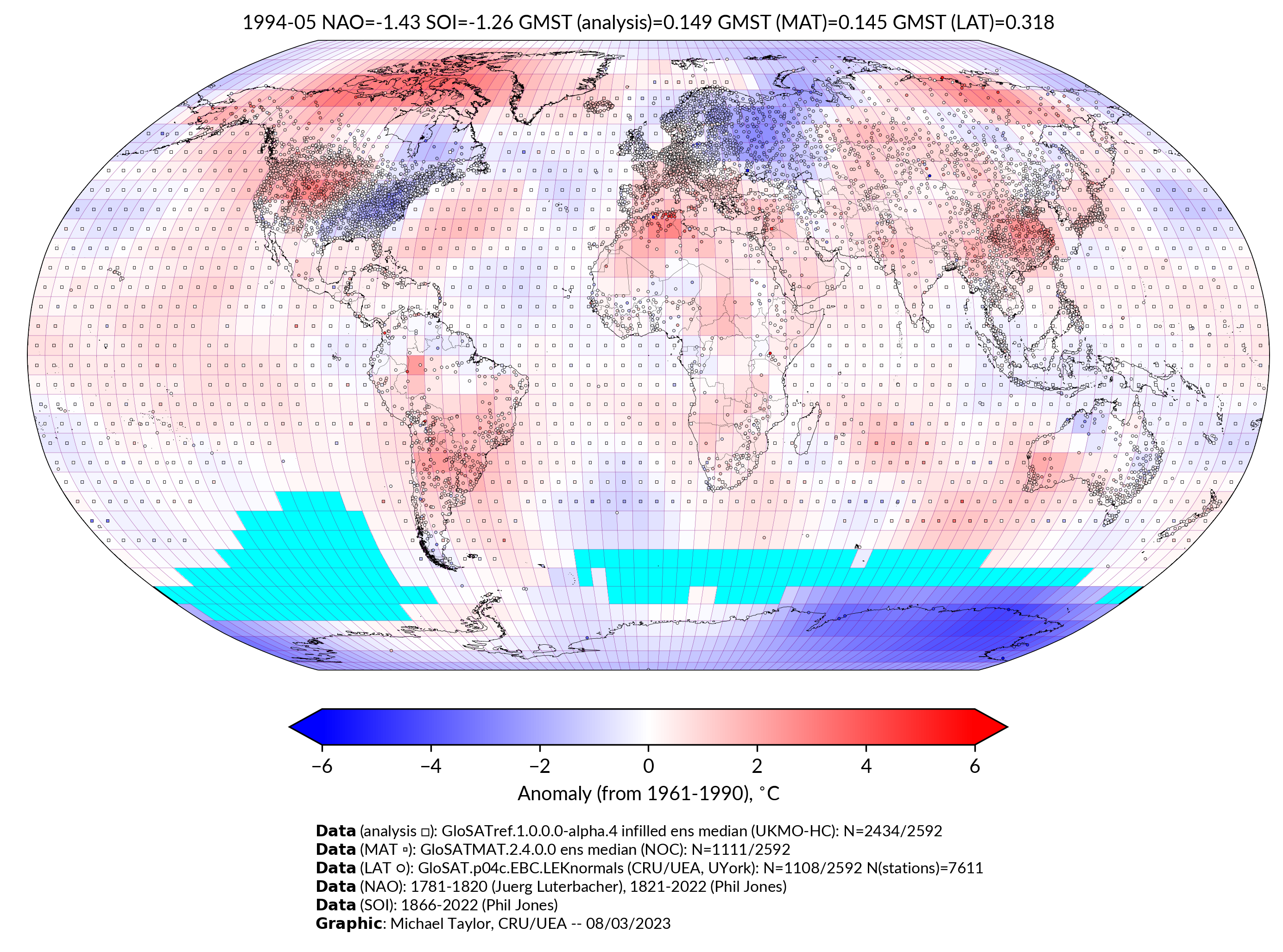 GloSAT temperature anomalies for May 1994