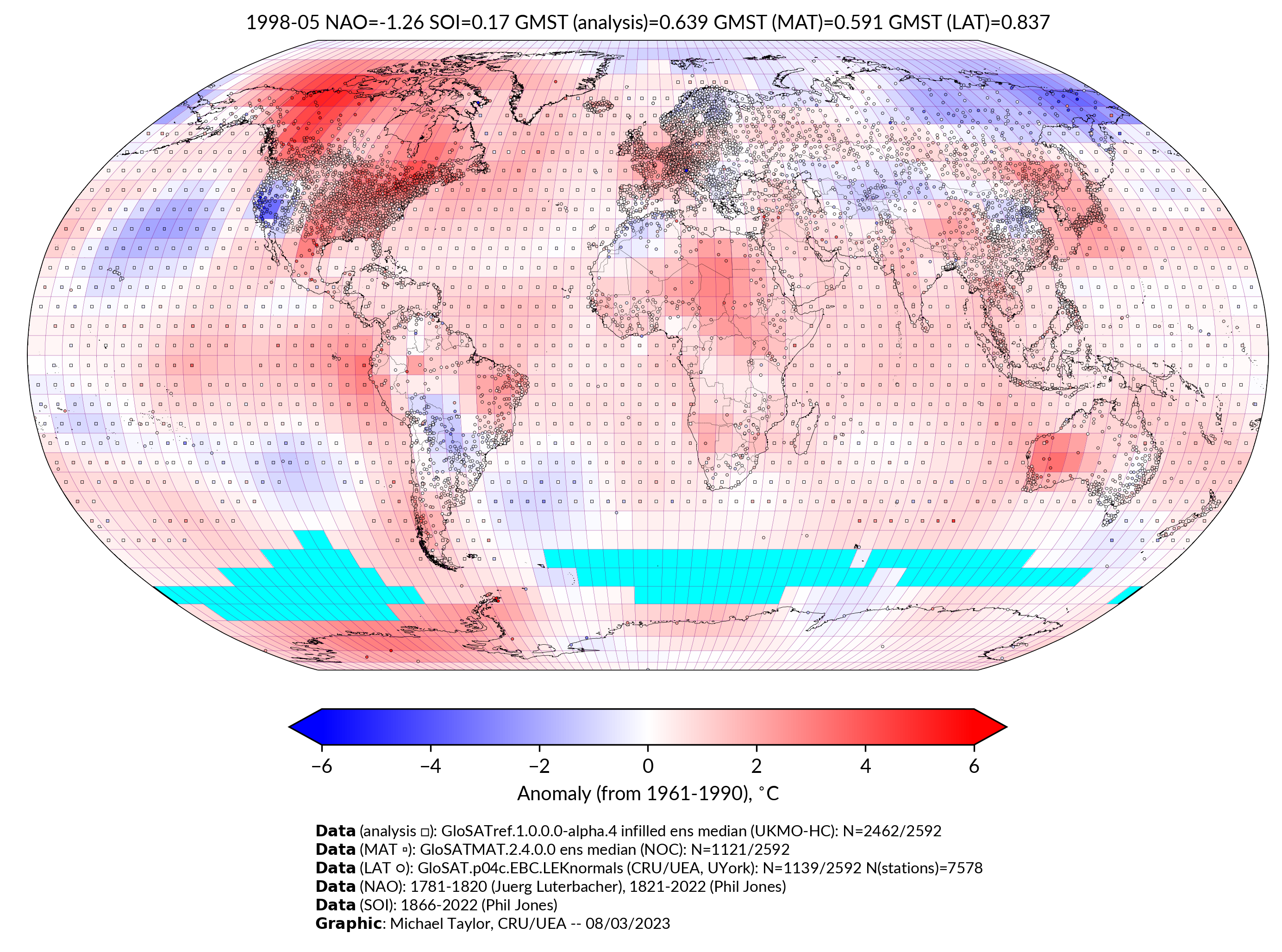 GloSAT temperature anomalies for May 1998
