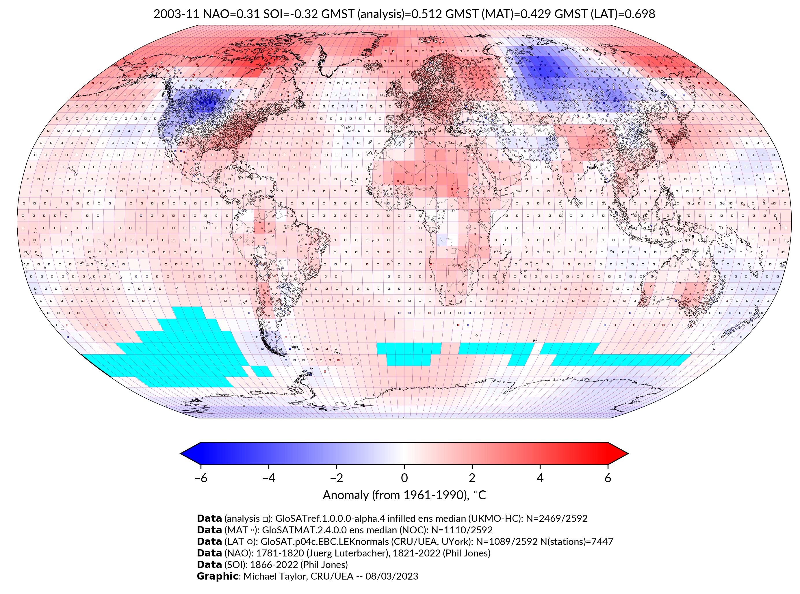 GloSAT temperature anomalies for Nov 2003
