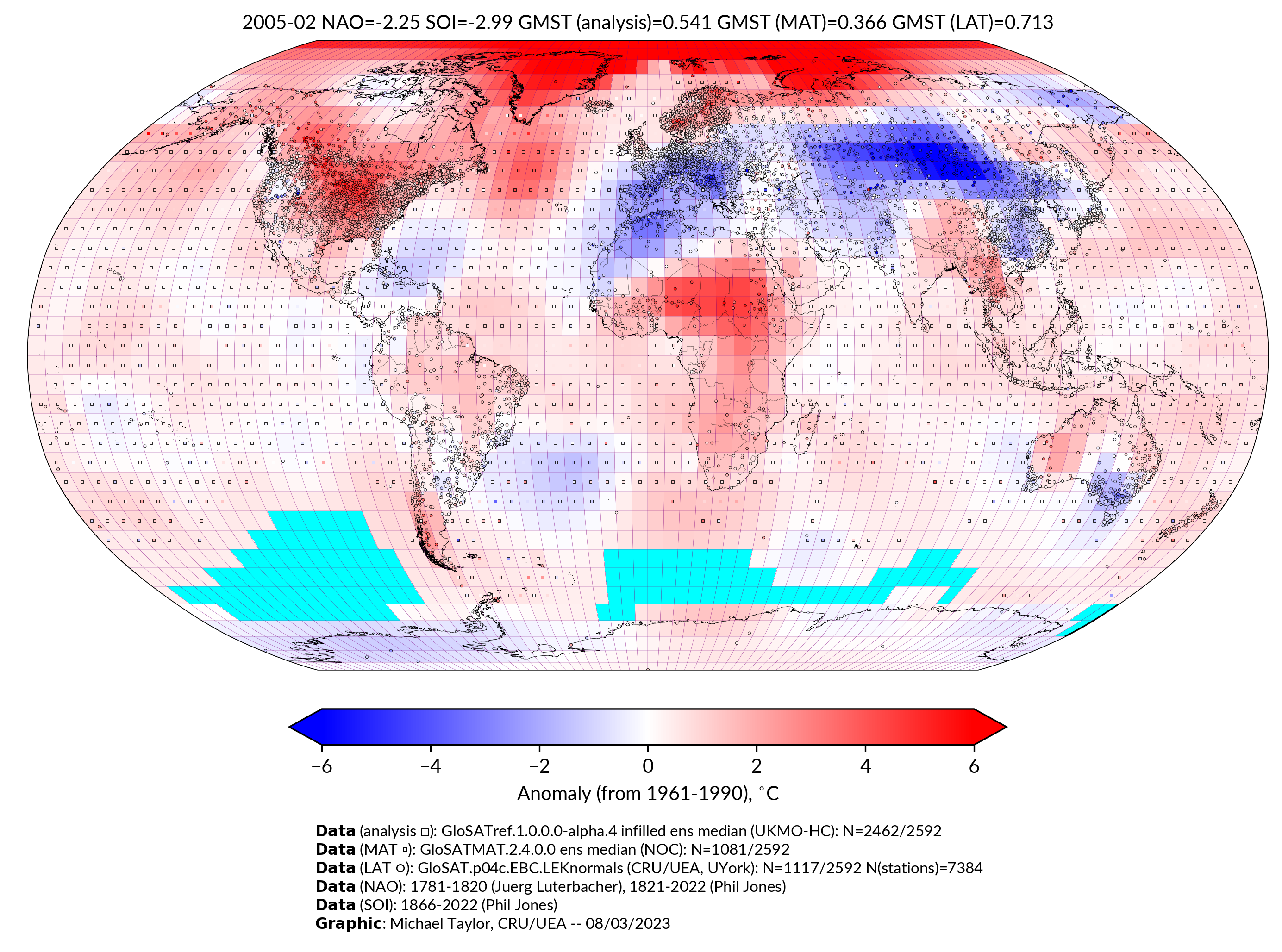 GloSAT temperature anomalies for Feb 2005