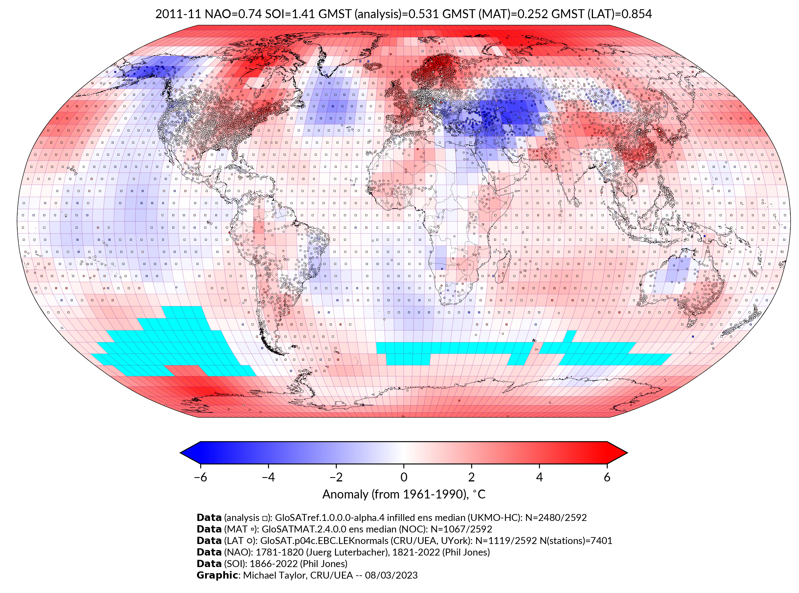 GloSAT temperature anomalies for Nov 2011