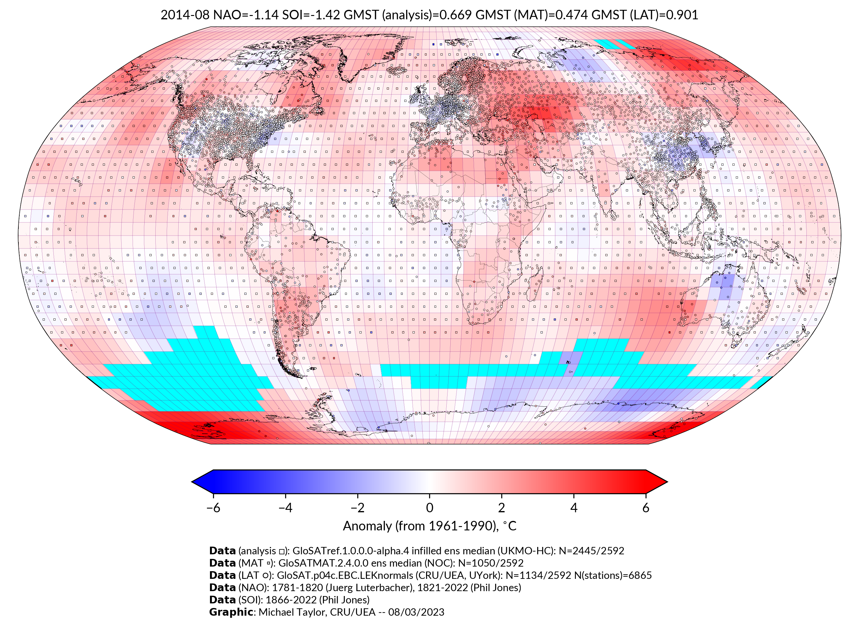 GloSAT temperature anomalies for Aug 2014