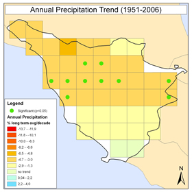 Tuscany annual rainfall trends