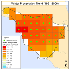Tuscany winter rainfall trends